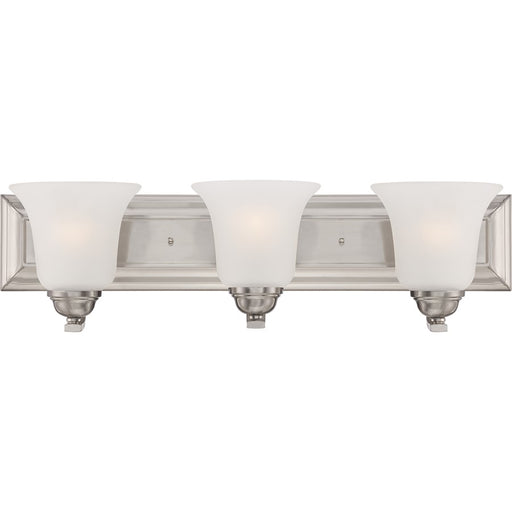 Nuvo Elizabeth 24in 3-Light Vanity Light | Traditional Brushed Nickel and Frosted Glass | Bathroom Vanity | 24 x 6.5 x 7.5 in | Model 60-5593