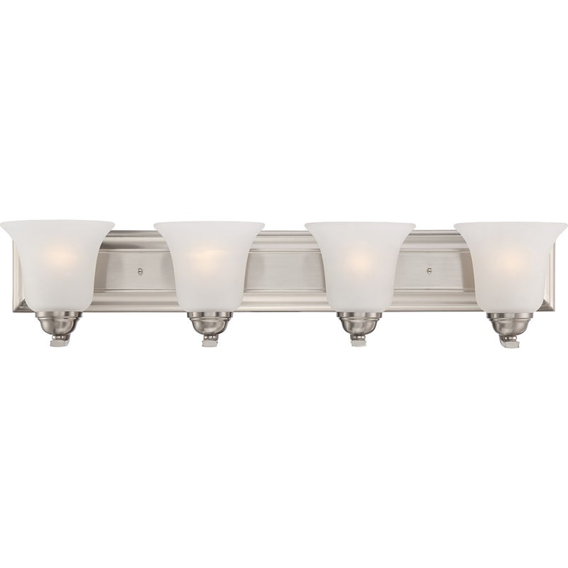 Nuvo Elizabeth 30in 4-Light Vanity Light | Traditional Brushed Nickel and Frosted Glass | Bathroom Vanity & Powder Room | 30 x 6.5 x 7.5 in | Model 60-5594