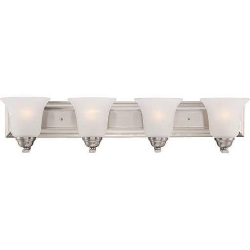 Nuvo Elizabeth 30in 4-Light Vanity Light | Traditional Brushed Nickel and Frosted Glass | Bathroom Vanity & Powder Room | 30 x 6.5 x 7.5 in | Model 60-5594