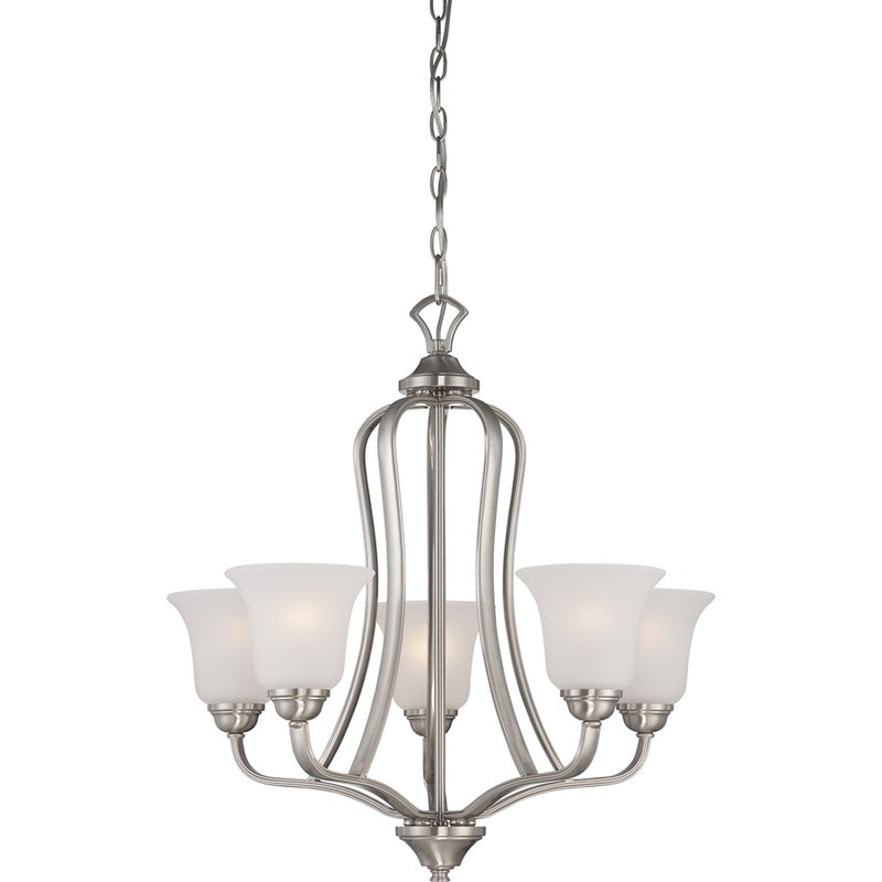 Nuvo Elizabeth 25in 5-Light Chandelier | Traditional Brushed Nickel and Frosted Glass | Dining Room & Living Room | 25 x 25 x 24.62 in | Model 60-5595