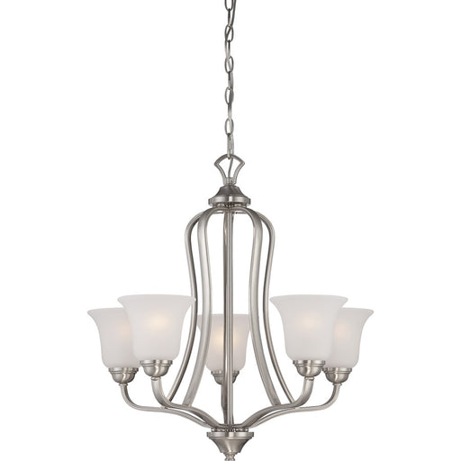 Nuvo Elizabeth 25in 5-Light Chandelier | Traditional Brushed Nickel and Frosted Glass | Dining Room & Living Room | 25 x 25 x 24.62 in | Model 60-5595