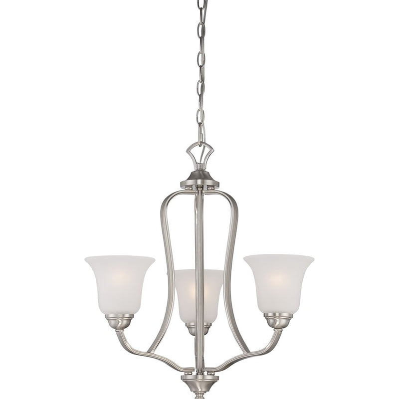 Nuvo Elizabeth 22in 3-Light Chandelier | Traditional Brushed Nickel and Frosted Glass | Dining Room & Living Room | 21.5 x 21.5 x 22.5 in | Model 60-5596