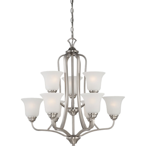 Nuvo Elizabeth 27in 9-Light Chandelier | Traditional Brushed Nickel and Frosted Glass | Dining Room & Living Room | 27 x 28.5 in | Model 60-5599