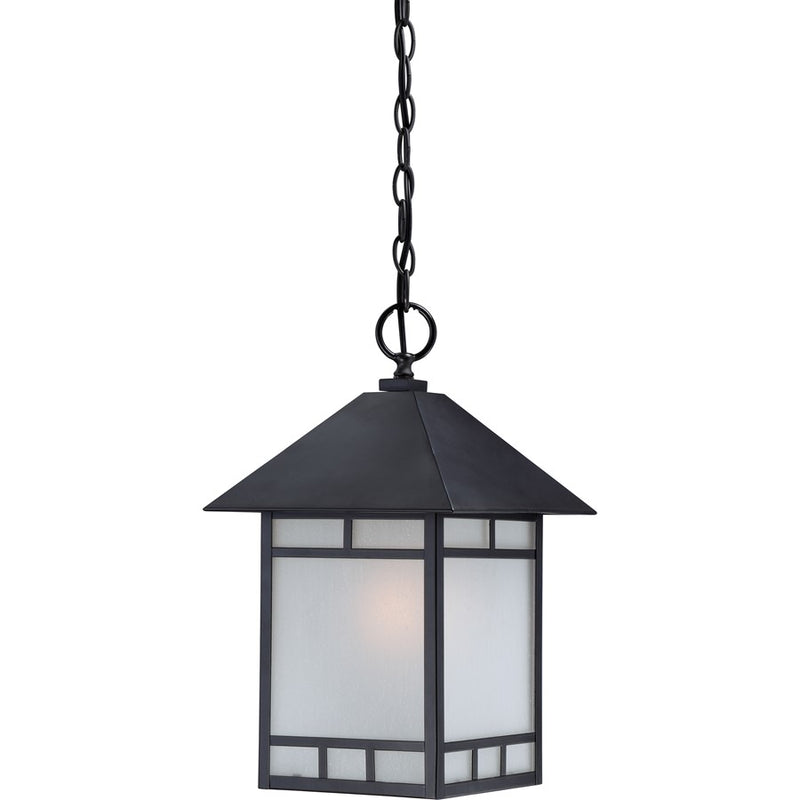 Nuvo Drexel 10in 1-Light Outdoor Hanging Lantern | Traditional Stone Black and Frosted Seed Glass | Covered Patios & Entryways | 10 x 10 x | Model 60-5604