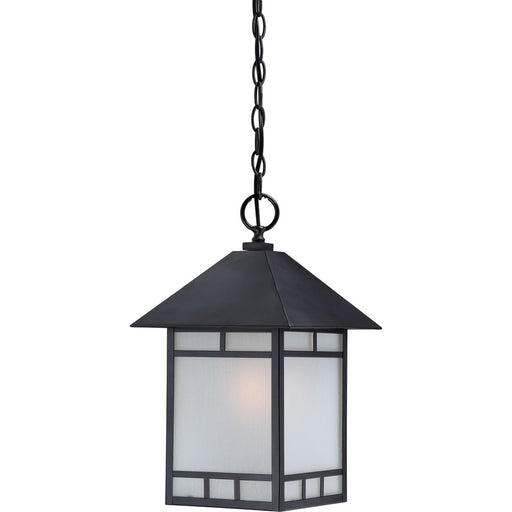 Nuvo Drexel 10in 1-Light Outdoor Hanging Lantern | Traditional Stone Black and Frosted Seed Glass | Covered Patios & Entryways | 10 x 10 x | Model 60-5604