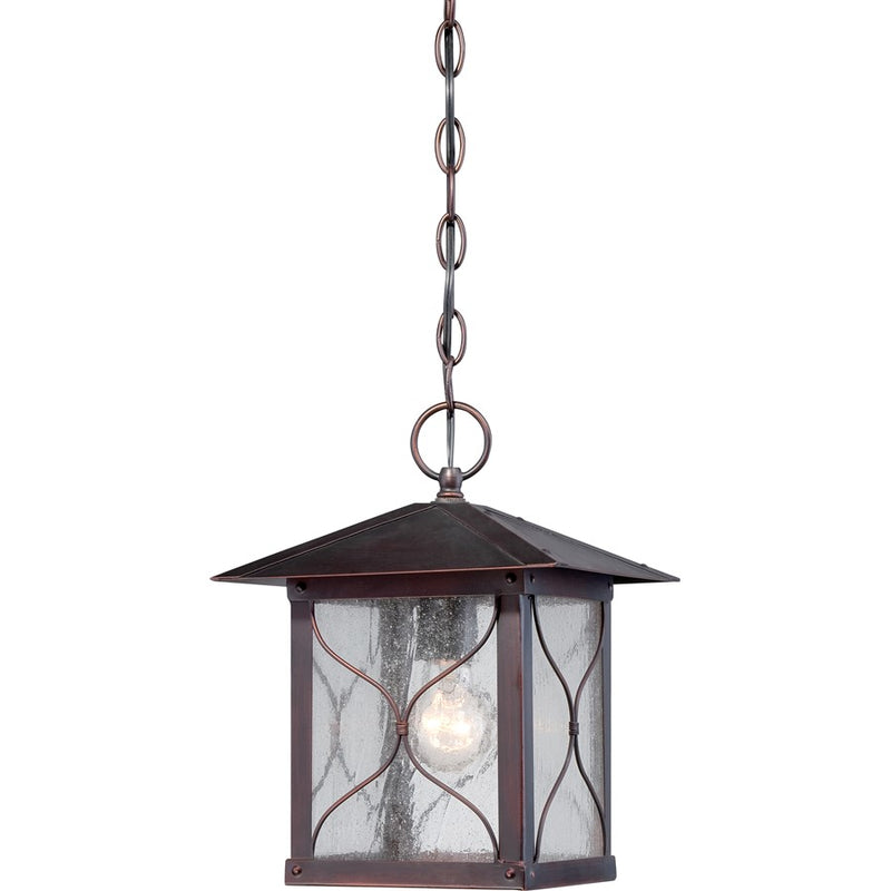 Nuvo Vega 12in 1-Light Outdoor Hanging Fixture | Traditional Classic Bronze and Clear Seed Glass | Covered Patio & Entryway | 9 x 9 x 12 in | Model 60-5614