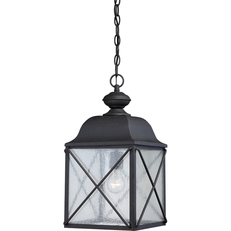 Nuvo Wingate 1-Light Outdoor Hanging Lantern | Traditional Textured Black and Clear Seed Glass | Covered Patio & Entryway | 9.88 x 18.5 in | Model 60-5624