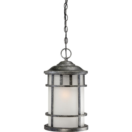 Nuvo Manor 9.5in 1-Light Outdoor Hanging Lantern | Traditional Aged Silver and Frosted Seed Glass | Covered Patios & Entryways | 9.5 x 9.5 | Model 60-5634