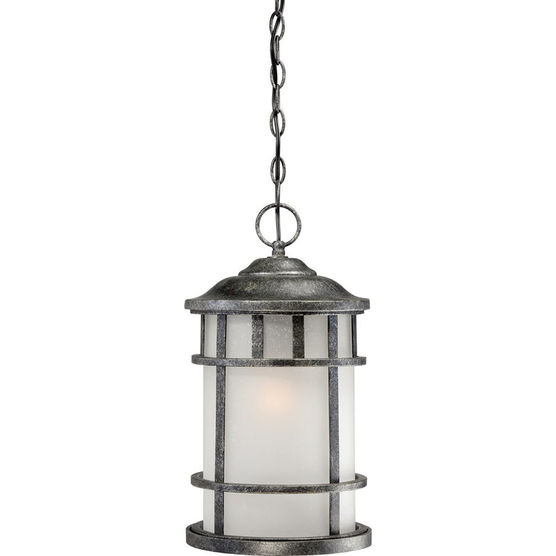 Nuvo Manor 9.5in 1-Light Outdoor Hanging Lantern | Traditional Aged Silver and Frosted Seed Glass | Covered Patios & Entryways | 9.5 x 9.5 | Model 60-5634