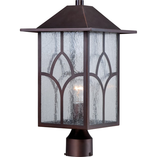 Nuvo Stanton 10in 1-Light Outdoor Post Light | Traditional Claret Bronze and Clear Seed Glass | Entryway & Porch | 10 x 17.75 in | Model 60-5645