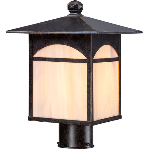 Nuvo Canyon 9in 1-Light Outdoor Post Light | Traditional Umber Bronze and Honey Stained Glass | Covered Patio & Garden Path | 9 x 9 x | Model 60-5655