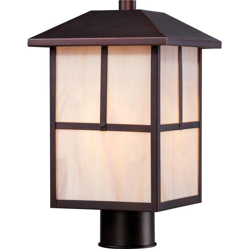 Nuvo Tanner 14in 1-Light Outdoor Post Light | Traditional Claret Bronze and Honey Stained Glass | Entryway & Garden Path | 8.38 x 14 in | Model 60-5675