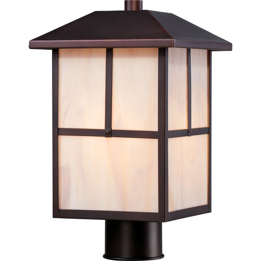 Nuvo Tanner 14in 1-Light Outdoor Post Light | Traditional Claret Bronze and Honey Stained Glass | Entryway & Garden Path | 8.38 x 14 in | Model 60-5675