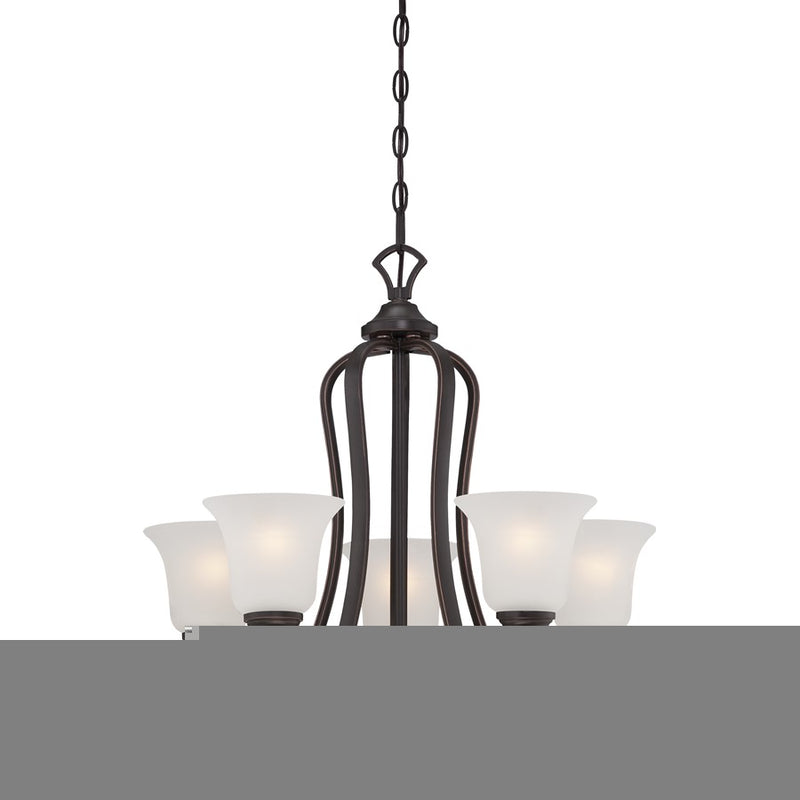 Nuvo Elizabeth 25in 5-Light Chandelier | Traditional Sudbury Bronze and Frosted Glass | Dining Room & Living Room | 25 x 25 x 24.62 in | Model 60-5695