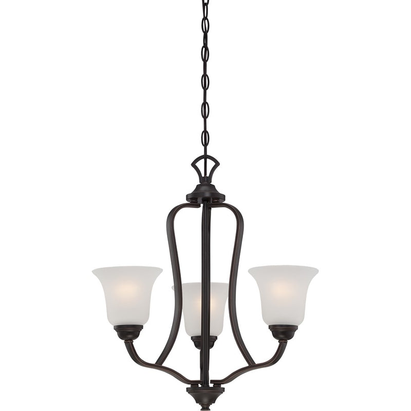 Nuvo Elizabeth 21.5in 3-Light Chandelier | Traditional Sudbury Bronze and Frosted Glass | Dining Room & Living Room | 21.5 x 21.5 x 22.5 in | Model 60-5696