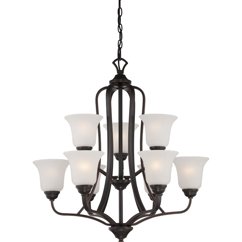 Nuvo Elizabeth 27in 9-Light Chandelier | Traditional Sudbury Bronze and Frosted Glass | Dining Room & Living Room | 27 x 27 x 28.5 in | Model 60-5699
