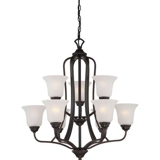 Nuvo Elizabeth 27in 9-Light Chandelier | Traditional Sudbury Bronze and Frosted Glass | Dining Room & Living Room | 27 x 27 x 28.5 in | Model 60-5699