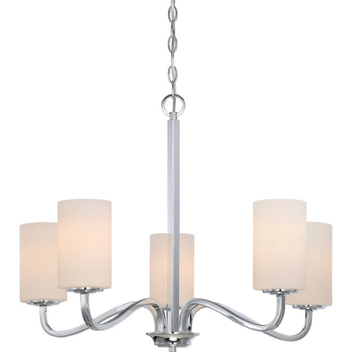 Nuvo Willow 27in 5-Light Chandelier | Traditional Polished Nickel and White Glass | Dining Room & Living Room | 27 x 27 x 21 in | Model 60-5805