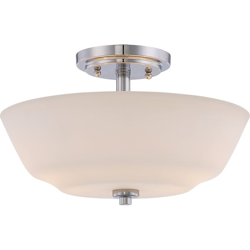 Nuvo Willow 13in 2-Light Semi-Flush Mount | Traditional Polished Nickel and White Glass | Entryway & Hallway | 13 x 8 in | Model 60-5806
