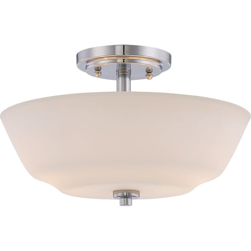 Nuvo Willow 13in 2-Light Semi-Flush Mount | Traditional Polished Nickel and White Glass | Entryway & Hallway | 13 x 8 in | Model 60-5806