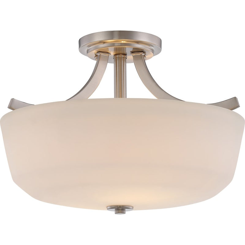 Nuvo Lighting Laguna 15in 2-Light Semi-Flush Mount | Traditional Brushed Nickel and White Glass | Bedroom & Hallway | 15.25 x 10.625 in | Model 60-5826