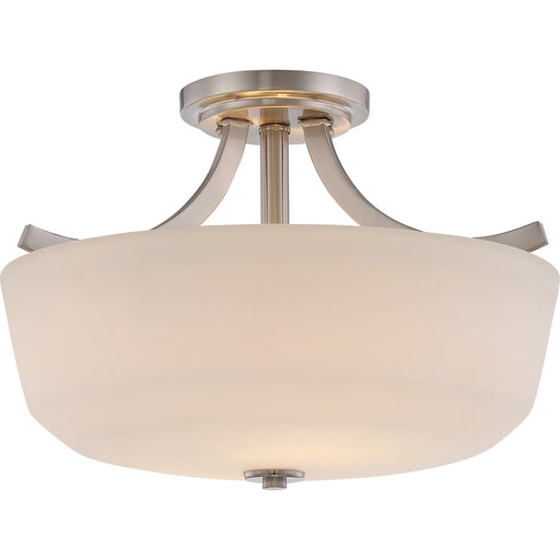 Nuvo Lighting Laguna 15in 2-Light Semi-Flush Mount | Traditional Brushed Nickel and White Glass | Bedroom & Hallway | 15.25 x 10.625 in | Model 60-5826