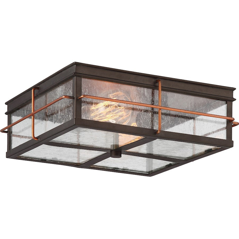 Nuvo Lighting Howell 12in 2-Light Outdoor Flush Mount | Rustic Bronze with Copper Accents | Covered Patio & Entryway | 12 x 12 x 4 in | Model 60-5834