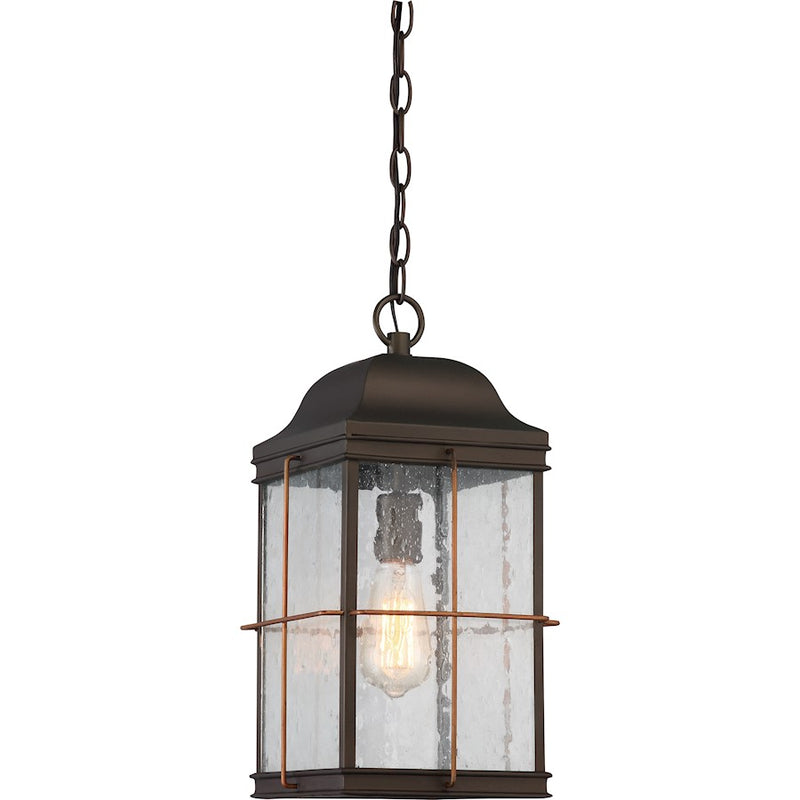 Nuvo Lighting Howell 9in 1-Light Outdoor Hanging Lantern | Rustic Bronze with Copper Accents | Covered Patios & Entryways | 9 x 9 x 17 in | Model 60-5836
