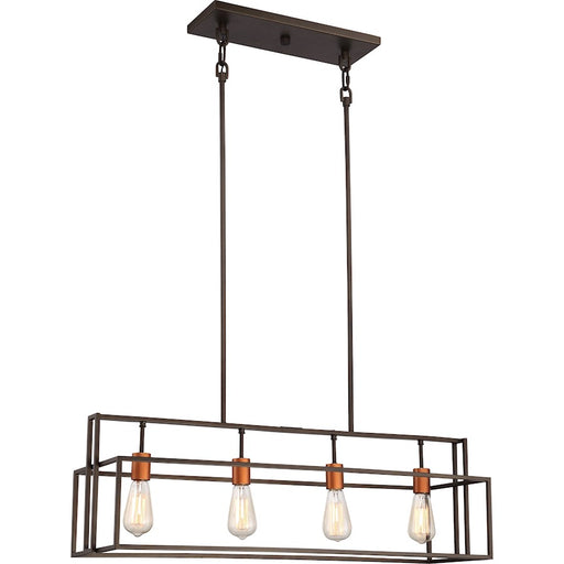 Nuvo Lake 36in 4-Light Island Pendant | Transitional Bronze with Copper and Clear Glass | Kitchen Island & Dining Room | 36 x 10 x 53 in | Model 60-5854