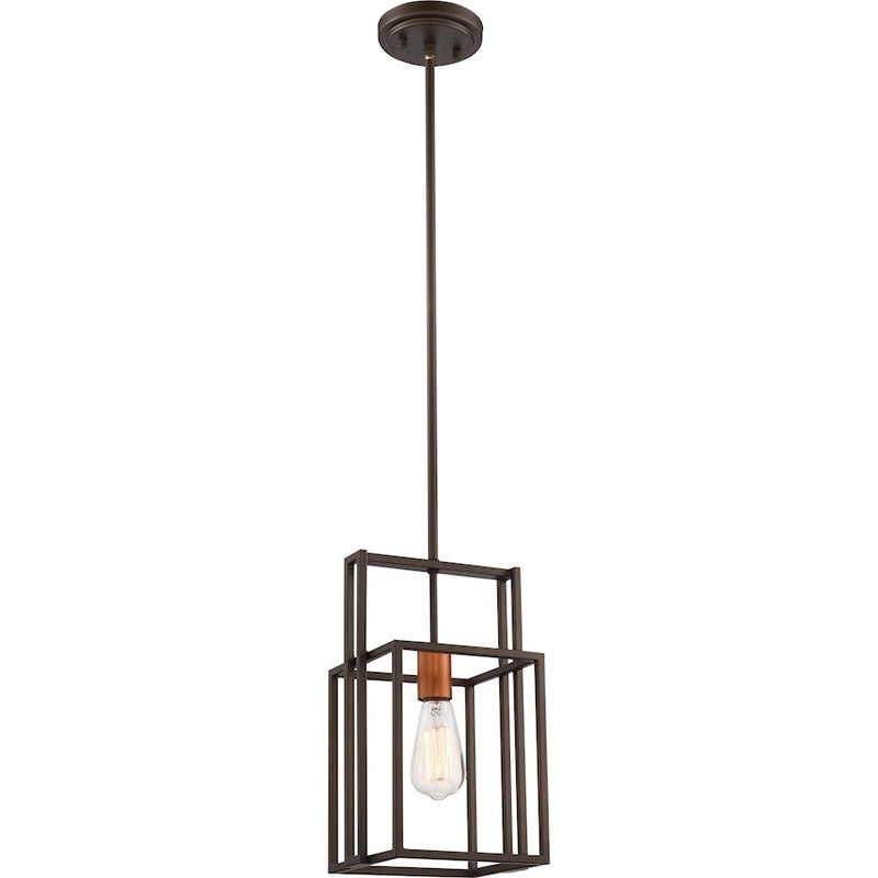 Nuvo Lighting Lake 8in 1-Light Mini Pendant | Industrial Bronze with Copper Accents Glass | Kitchen Island & Dining Room | 8 x 8 x 52 in | Model 60-5855