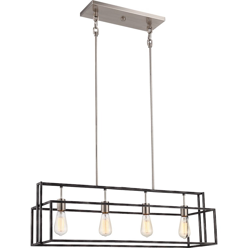 Nuvo Lighting Lake 36in 4-Light Island Pendant | Industrial Iron Black and Brushed Nickel | Kitchen Island & Dining Room | 36 x 10 x 11 in | Model 60-5859