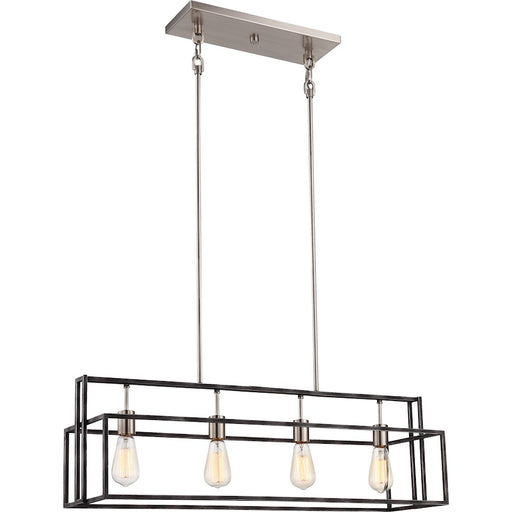 Nuvo Lighting Lake 36in 4-Light Island Pendant | Industrial Iron Black and Brushed Nickel | Kitchen Island & Dining Room | 36 x 10 x 11 in | Model 60-5859