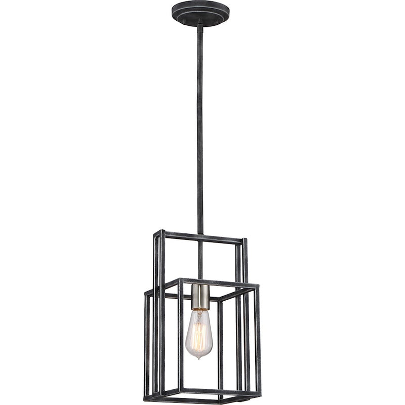 Nuvo Lighting Lake 8in 1-Light Mini Pendant | Industrial Iron Black and Brushed Nickel | Kitchen Island & Dining Room | 8 x 8 x 52 in | Model 60-5860