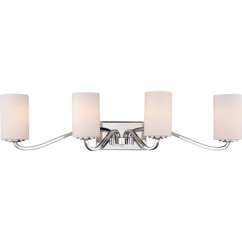 Nuvo Willow 34in 4-Light Vanity Light | Traditional Polished Nickel and White Glass | Bathroom Vanity Light | 34 x 8.25 x 8 in | Model 60-5871