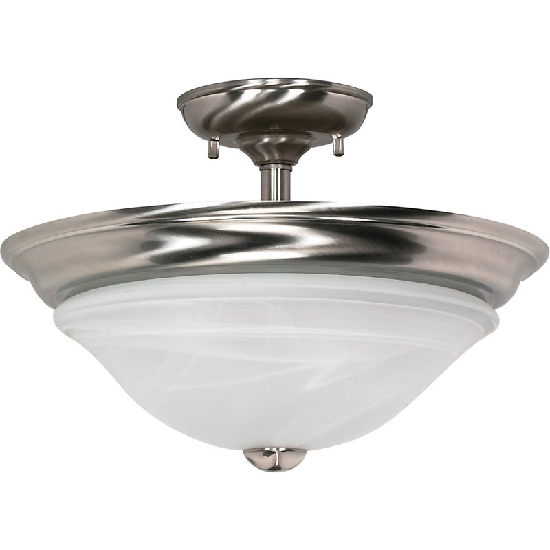 Nuvo Triumph 15.5in 2-Light Semi-Flush Mount | Transitional Brushed Nickel and Sculptured Alabaster Glass | Hallway & Bedroom Entryway | Model 60-589