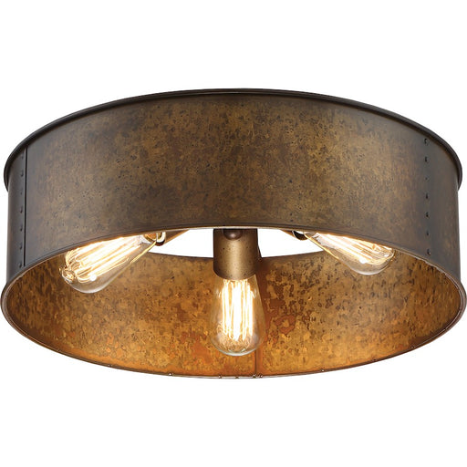 Nuvo Lighting Kettle 8in 3-Light Flush Mount | Industrial Weathered Brass and Clear Glass | Hallway & Bedroom Ceiling Light | 8 in H, 720 | Model 60-5893