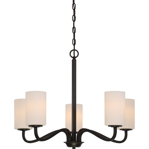 Nuvo Willow 27in 5-Light Chandelier | Traditional Aged Bronze and White Glass | Dining Room & Living Room | 27 x 27 x 21 in | Model 60-5905