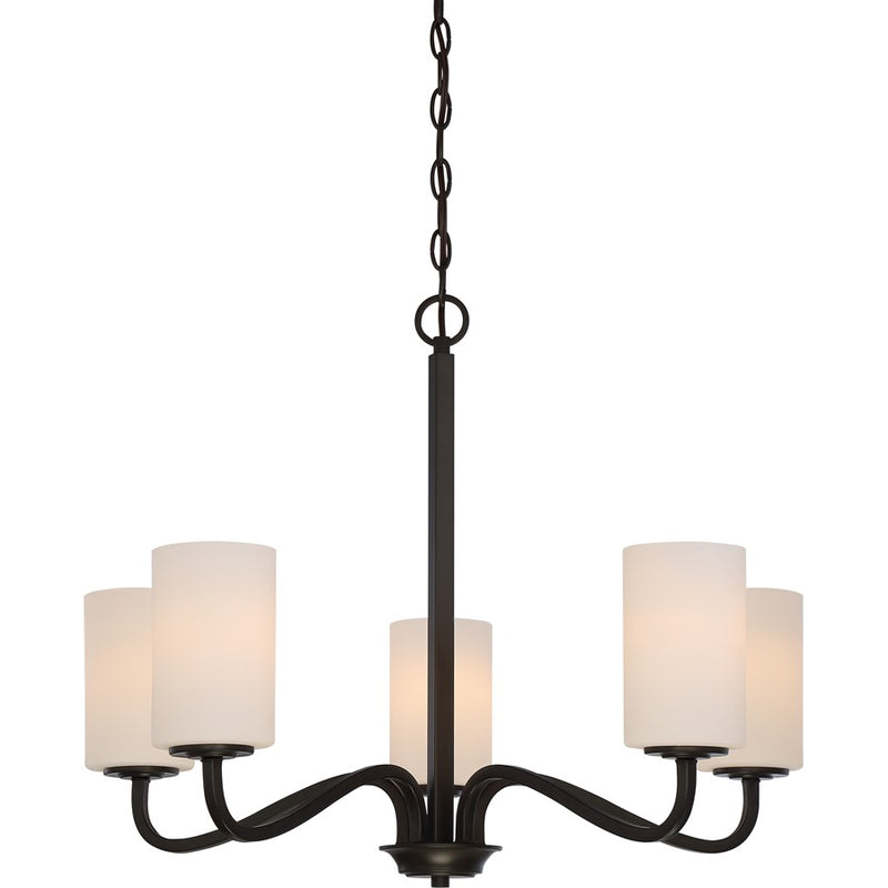 Nuvo Willow 27in 5-Light Chandelier | Traditional Aged Bronze and White Glass | Dining Room & Living Room | 27 x 27 x 21 in | Model 60-5905