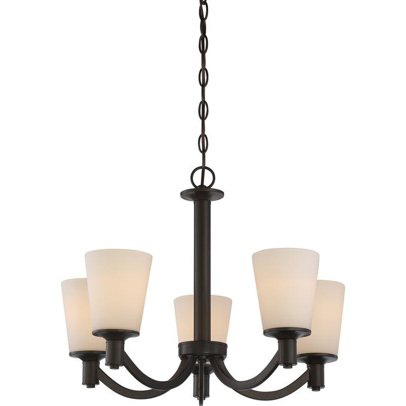 Nuvo Laguna 23in 5-Light Chandelier | Traditional Aged Bronze and White Glass | Dining Room & Living Room | 23 x 23 x 17 in | Model 60-5925