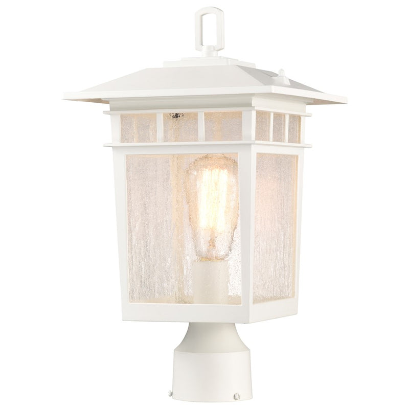 Nuvo Cove Neck 9in 1-Light Outdoor Post Lantern | Craftsman White and Seeded Glass | Walkway & Driveway | 9 x 9 x 16 in | Model 60-5951