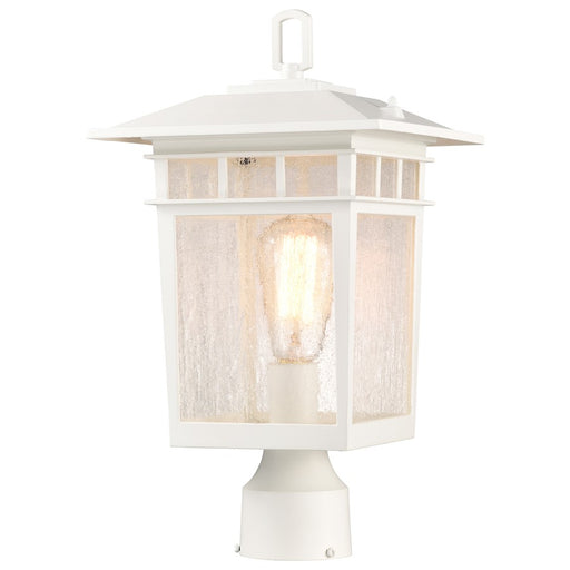 Nuvo Cove Neck 9in 1-Light Outdoor Post Lantern | Craftsman White and Seeded Glass | Walkway & Driveway | 9 x 9 x 16 in | Model 60-5951