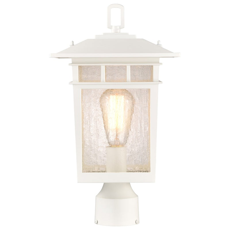 Nuvo Cove Neck 9in 1-Light Outdoor Post Lantern | Craftsman White and Seeded Glass | Walkway & Driveway | 9 x 9 x 16 in | Model 60-5951