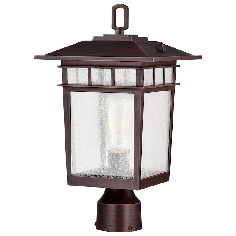 Nuvo Lighting Cove Neck 9in 1-Light Outdoor Post Lantern | Craftsman Rustic Bronze and Seeded Glass | Walkway & Patio | 9 x 9 x 16 in | Model 60-5952