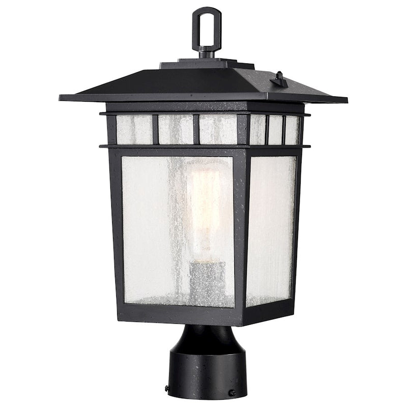 Nuvo Lighting Cove Neck 9in 1-Light Outdoor Post Lantern | Craftsman Textured Black and Clear Seeded Glass | Walkway & Driveway | 9 x 9 x | Model 60-5953