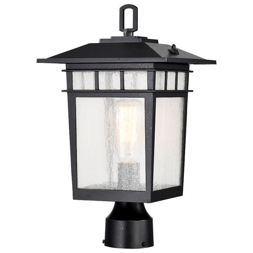 Nuvo Lighting Cove Neck 9in 1-Light Outdoor Post Lantern | Craftsman Textured Black and Clear Seeded Glass | Walkway & Driveway | 9 x 9 x | Model 60-5953