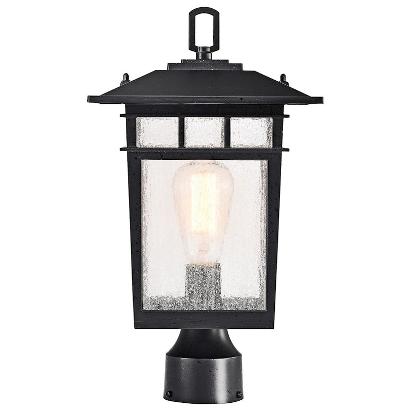 Nuvo Lighting Cove Neck 9in 1-Light Outdoor Post Lantern | Craftsman Textured Black and Clear Seeded Glass | Walkway & Driveway | 9 x 9 x | Model 60-5953