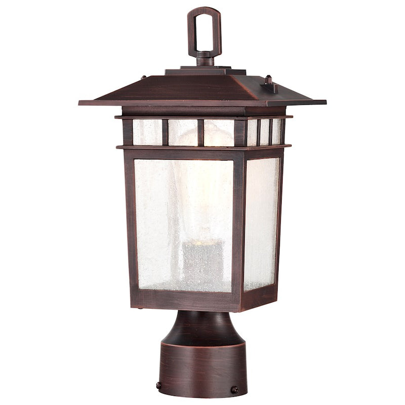Nuvo Lighting Cove Neck 7in 1-Light Outdoor Post Lantern | Craftsman Rustic Bronze and Seeded Glass | Walkway & Driveway | 7 x 7 x 14 in | Model 60-5955