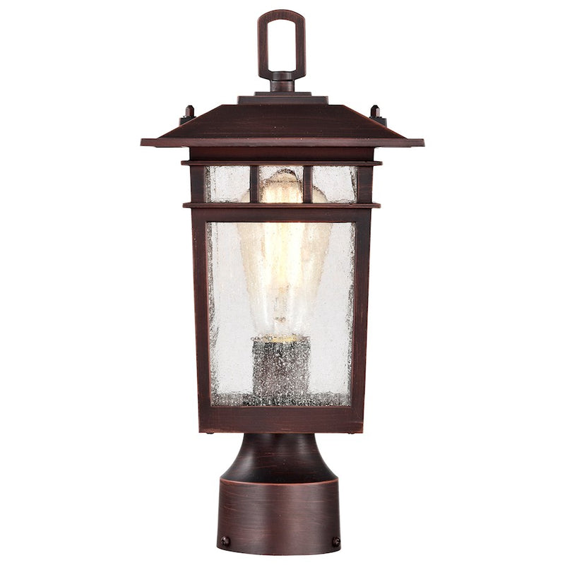 Nuvo Lighting Cove Neck 7in 1-Light Outdoor Post Lantern | Craftsman Rustic Bronze and Seeded Glass | Walkway & Driveway | 7 x 7 x 14 in | Model 60-5955