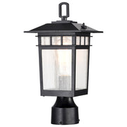 Nuvo Lighting Cove Neck 7in 1-Light Outdoor Small Post Lantern | Craftsman Textured Black and Clear Seeded Glass | Walkway, Driveway & | Model 60-5956