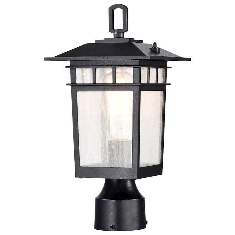 Nuvo Lighting Cove Neck 7in 1-Light Outdoor Small Post Lantern | Craftsman Textured Black and Clear Seeded Glass | Walkway, Driveway & | Model 60-5956